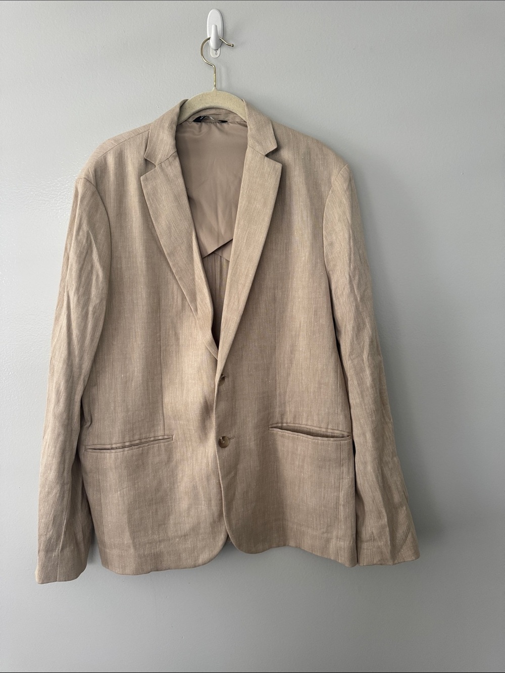 Pure Navy Men's Beige Linen Blazer - Classic Lightweight Tailored Jacket Size L